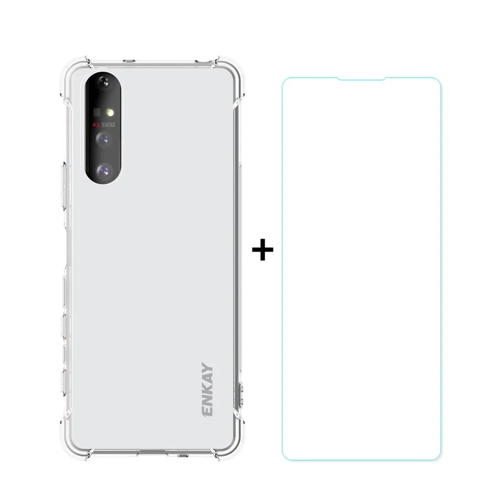 ENKAY HAT PRINCE Four Corner Thickening Anti-Slip Cover Shockproof Clear TPU Case + Tempered Glass Screen Protector for Sony Xperia 5 II - 1