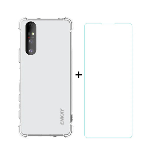 ENKAY HAT PRINCE Four Corner Thickening Anti-Slip Cover Shockproof Clear TPU Case + Tempered Glass Screen Protector for Sony Xperia 5 II - 1