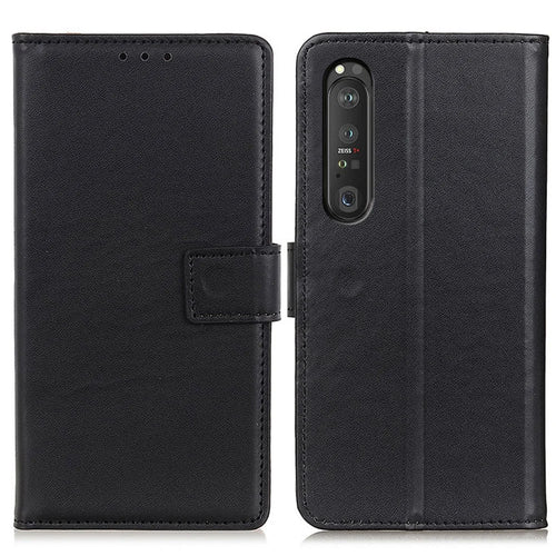 Magnetic Clasp Design Leather Shell Case with Wallet Stand for Sony Xperia 1 III 5G - Black - 1