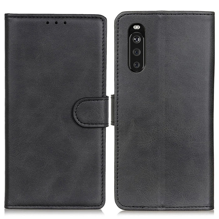 Wallet Phone Case for Sony Xperia 10 III 5G Scratch Resistant Leather Phone Shell Shockproof Flip Protective Cover - Black - 1