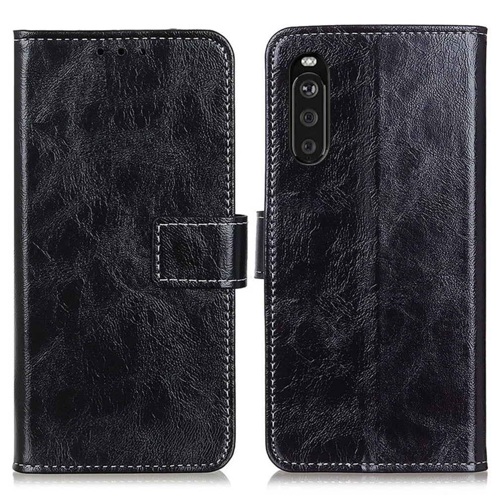 Vintage Crazy Horse Texture Wallet Stand Leather Phone Case for Sony Xperia 10 III 5G / Xperia 10 III Lite - Black - 1