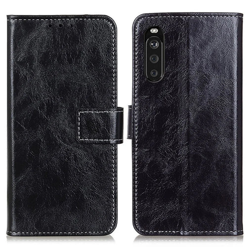 Vintage Crazy Horse Texture Wallet Stand Leather Phone Case for Sony Xperia 10 III 5G / Xperia 10 III Lite - Black - 1