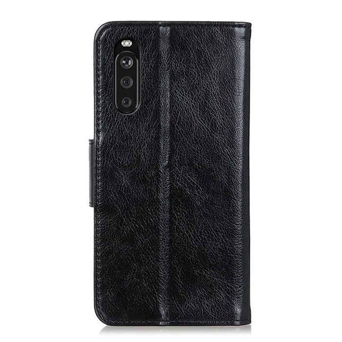 Nappa Texture Split Leather Wallet Stand Case for Sony Xperia 10 III 5G - Black - 3