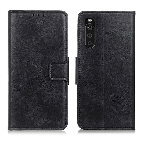 Well-Protected Crazy Horse Texture PU Leather Stand Protector Cover for Sony Xperia 10 III 5G - Black - 1