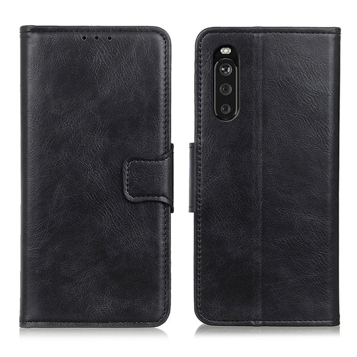 Well-Protected Crazy Horse Texture PU Leather Stand Protector Cover for Sony Xperia 10 III 5G - Black - 1
