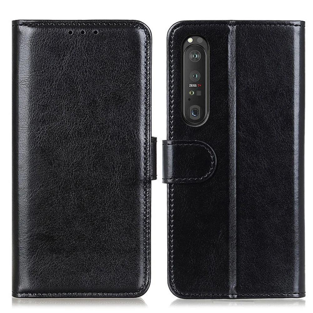Crazy Horse ID&Credit Card Pockets Wallet Leather Case for Sony Xperia 1 III 5G Phone Protective Cover - Black - 1