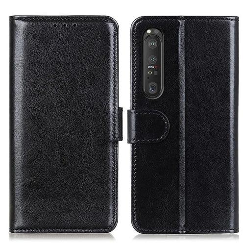 Crazy Horse ID&Credit Card Pockets Wallet Leather Case for Sony Xperia 1 III 5G Phone Protective Cover - Black - 1