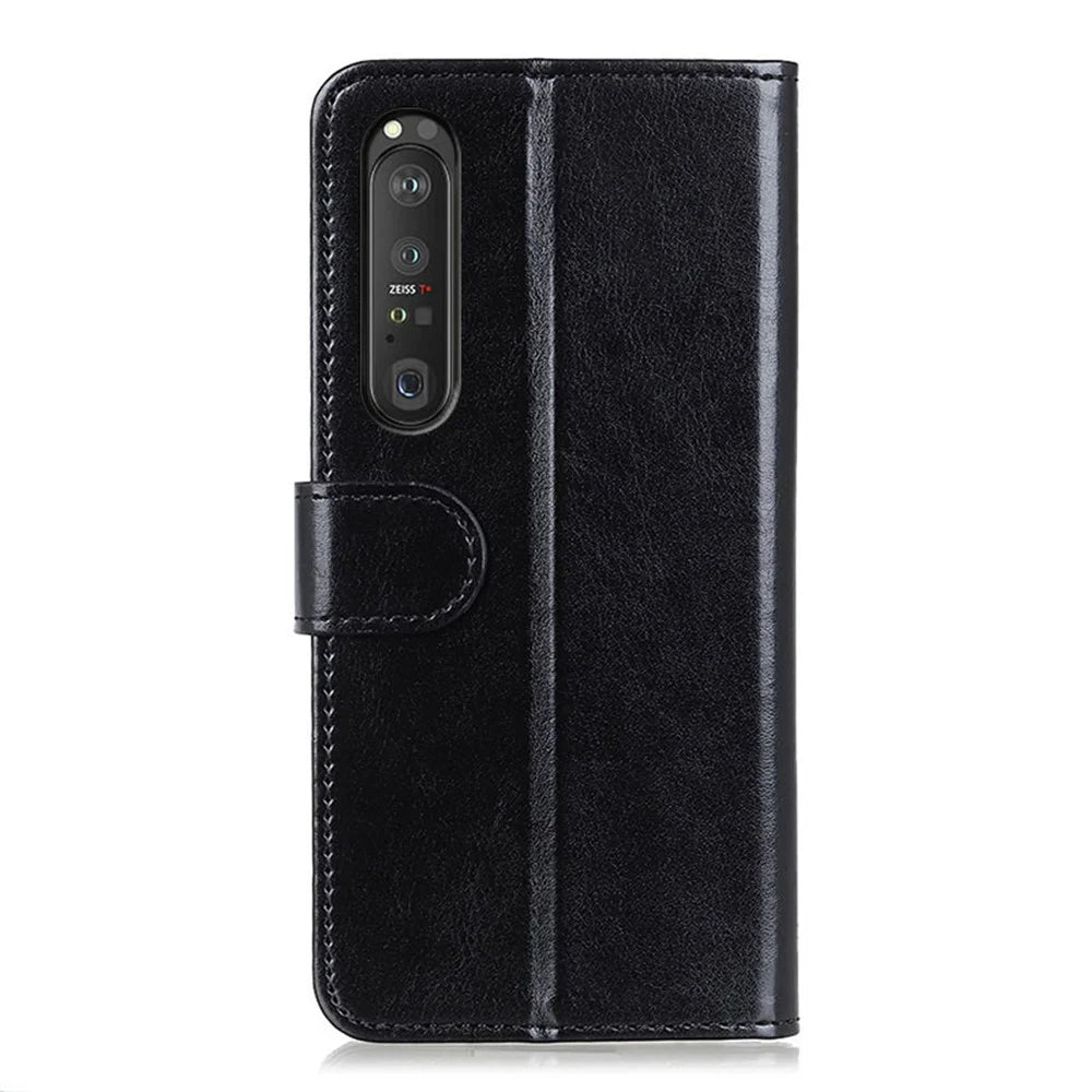 Crazy Horse ID&Credit Card Pockets Wallet Leather Case for Sony Xperia 1 III 5G Phone Protective Cover - Black - 5