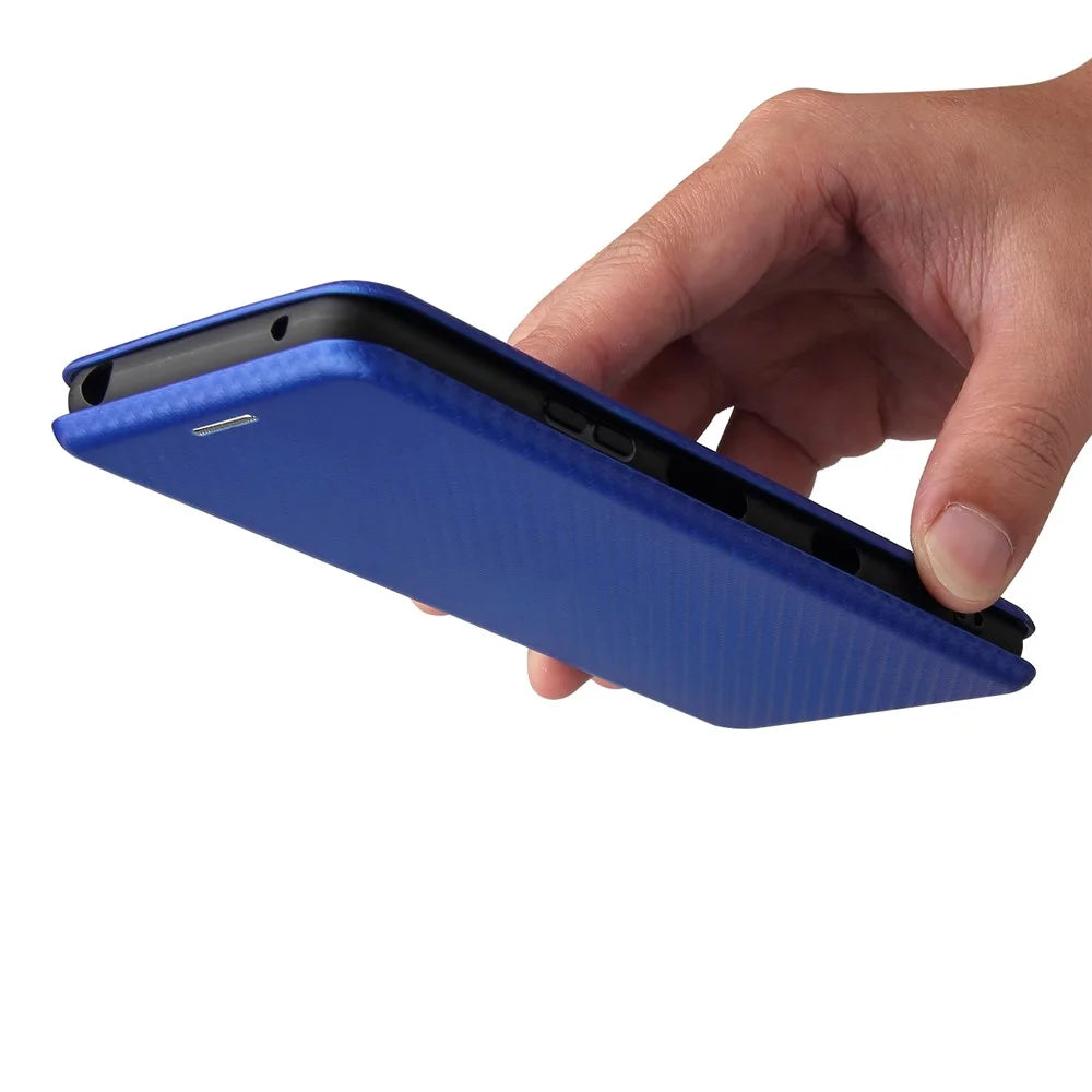 Auto-absorbed Anti-scratch Carbon Fiber Texture Cell Phone Stand Cover for Sony Xperia 10 III 5G Leather Case - Blue - 3