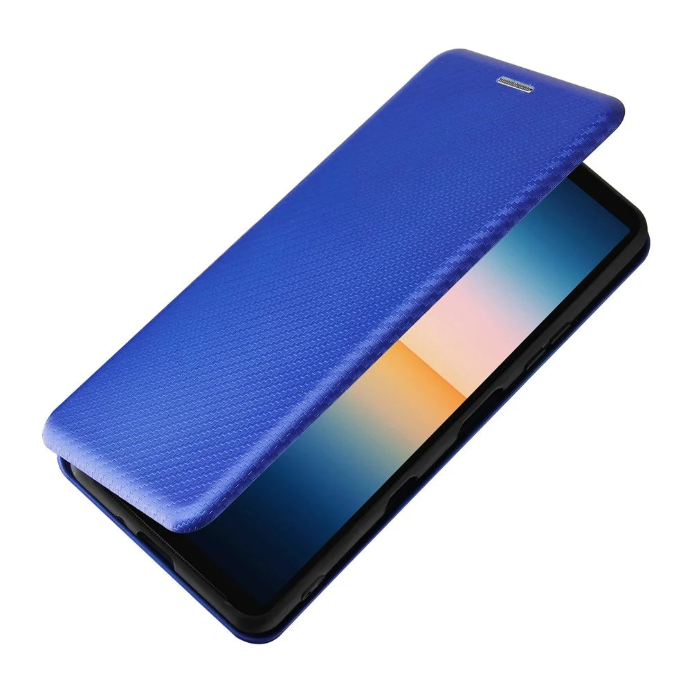 Auto-absorbed Anti-scratch Carbon Fiber Texture Cell Phone Stand Cover for Sony Xperia 10 III 5G Leather Case - Blue - 7
