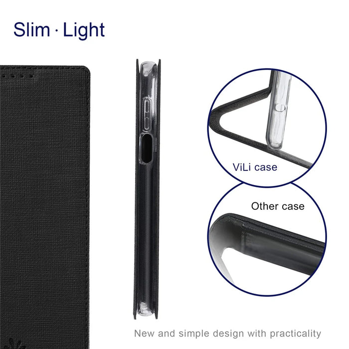 VILI DMX Series Full Coverage Protection Leather Stand Case with Card Holder for Sony Xperia 10 III 5G - Black - 7