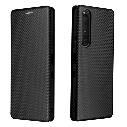 Carbon Fiber Texture Auto-absorbed Cell Phone Stand Cover for Sony Xperia 1 III 5G Leather Case - Black - 1
