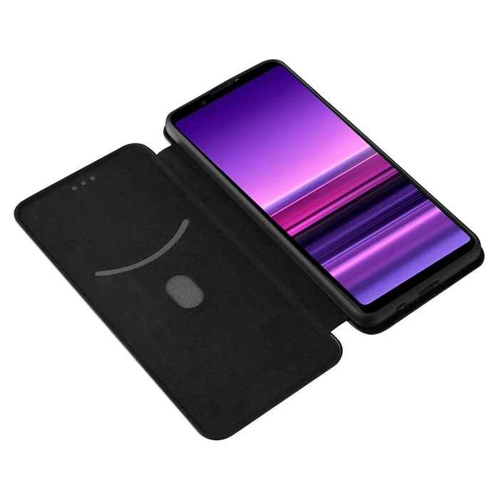 Carbon Fiber Texture Auto-absorbed Cell Phone Stand Cover for Sony Xperia 1 III 5G Leather Case - Black - 4