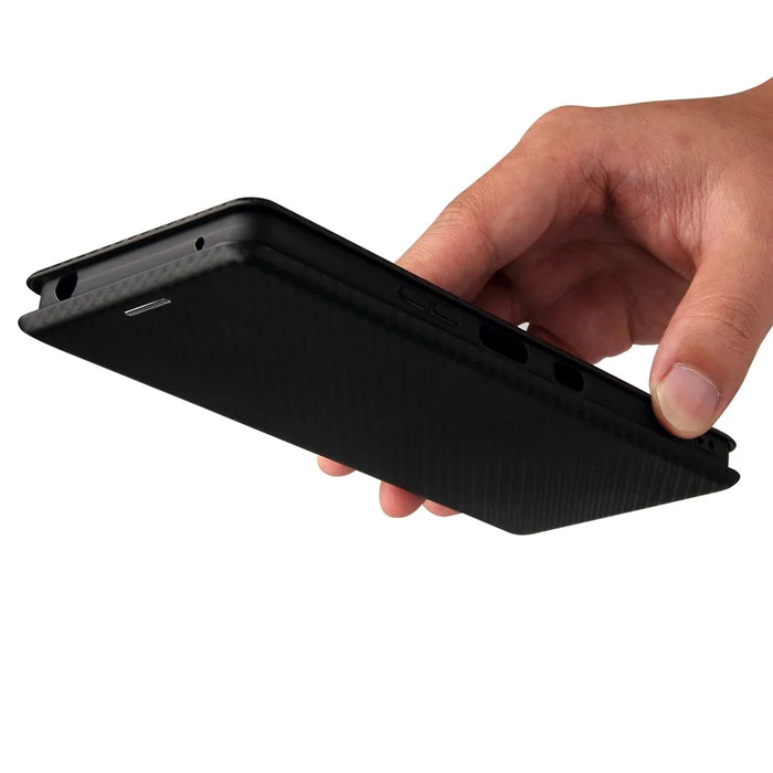 Carbon Fiber Texture Auto-absorbed Cell Phone Stand Cover for Sony Xperia 1 III 5G Leather Case - Black - 6
