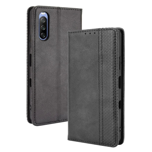 Magnetic Closure Vintage Style Phone Case Wallet Stand Leather Cover for Sony Xperia 10 III 5G - Black - 1