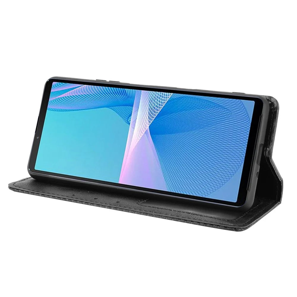 Magnetic Closure Vintage Style Phone Case Wallet Stand Leather Cover for Sony Xperia 10 III 5G - Black - 4