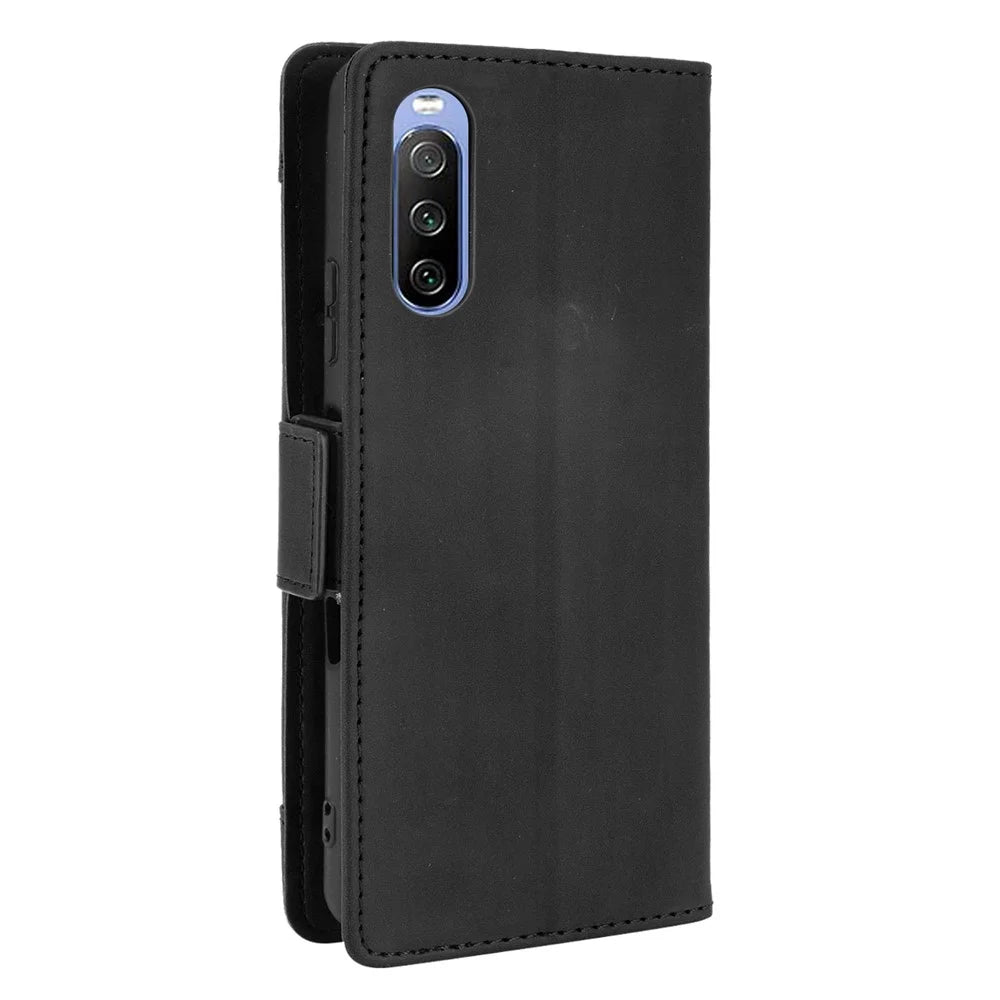 Wallet Design Multiple Card Slots Stand Leather Phone Case for Sony Xperia 10 III 5G / Xperia 10 III Lite - Black - 3