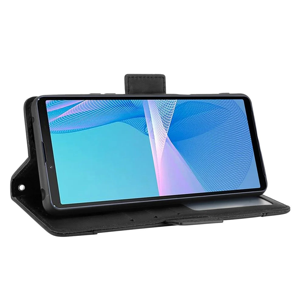 Wallet Design Multiple Card Slots Stand Leather Phone Case for Sony Xperia 10 III 5G / Xperia 10 III Lite - Black - 4