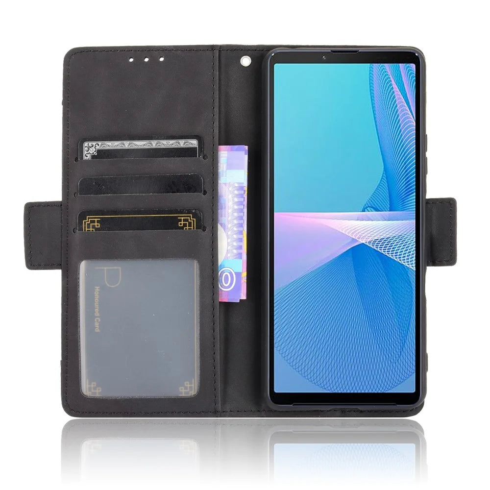 Wallet Design Multiple Card Slots Stand Leather Phone Case for Sony Xperia 10 III 5G / Xperia 10 III Lite - Black - 5