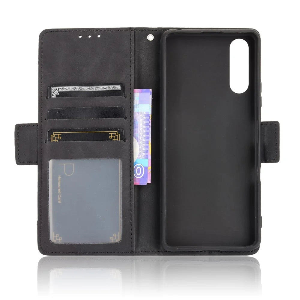 Wallet Design Multiple Card Slots Stand Leather Phone Case for Sony Xperia 10 III 5G / Xperia 10 III Lite - Black - 6