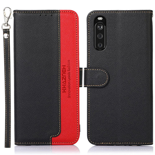 KHAZNEH Litchi Skin RFID Blocking Anti-theft Swiping Function Leather Phone Shell Case for Sony Xperia 10 III 5G / Xperia 10 III Lite - Black - 1