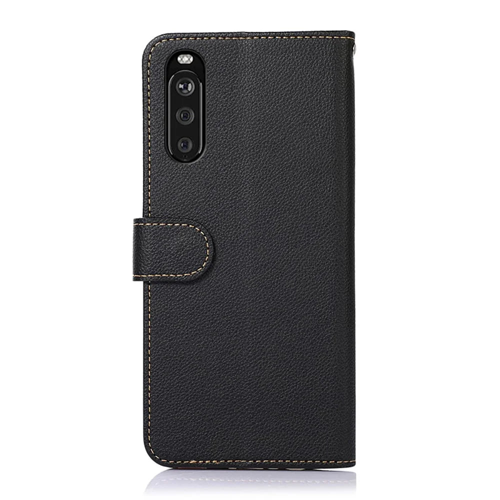 KHAZNEH Litchi Skin RFID Blocking Anti-theft Swiping Function Leather Phone Shell Case for Sony Xperia 10 III 5G / Xperia 10 III Lite - Black - 3