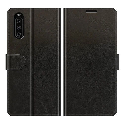 Folio Flip Crazy Horse Texture Leather Casing with Wallet Stand for Sony Xperia 10 III 5G - Black - 1
