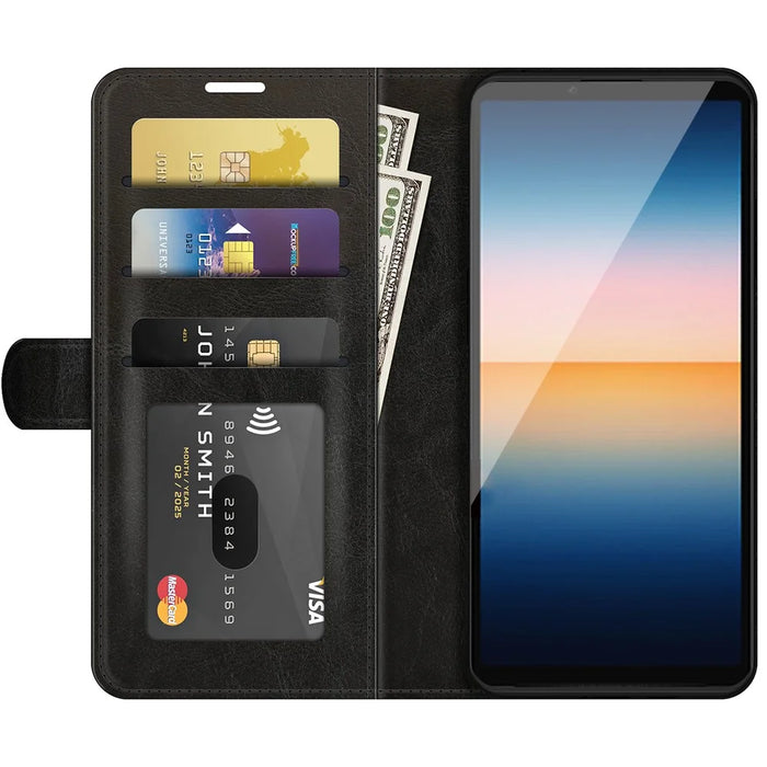 Folio Flip Crazy Horse Texture Leather Casing with Wallet Stand for Sony Xperia 10 III 5G - Black - 2