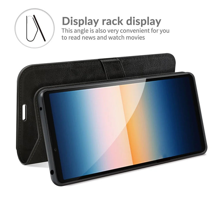Folio Flip Crazy Horse Texture Leather Casing with Wallet Stand for Sony Xperia 10 III 5G - Black - 4