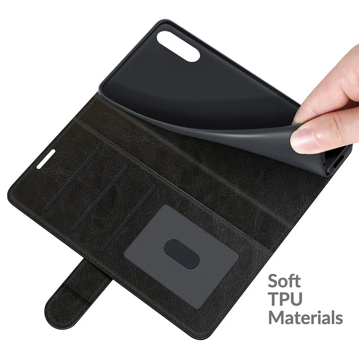 Folio Flip Crazy Horse Texture Leather Casing with Wallet Stand for Sony Xperia 10 III 5G - Black - 5