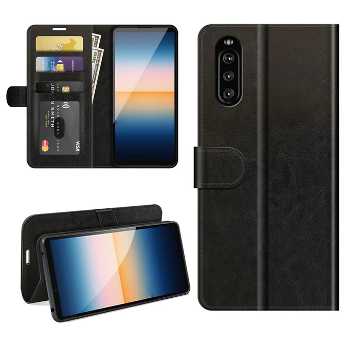 Folio Flip Crazy Horse Texture Leather Casing with Wallet Stand for Sony Xperia 10 III 5G - Black - 7