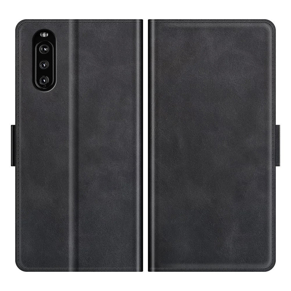 Magnetic Double Clasp PU Leather Wallet Stand Case Shell for Sony Xperia 10 III 5G / Xperia 10 III Lite - Black - 1