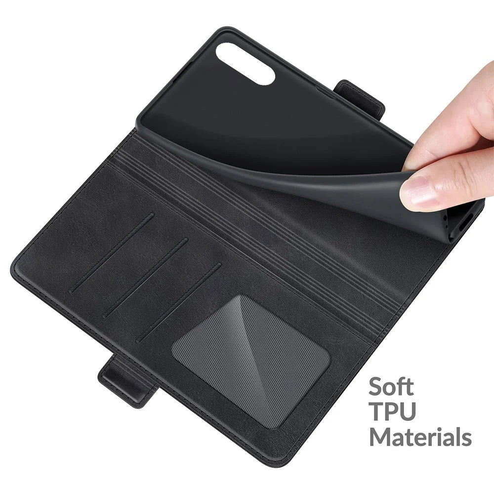 Magnetic Double Clasp PU Leather Wallet Stand Case Shell for Sony Xperia 10 III 5G / Xperia 10 III Lite - Black - 6
