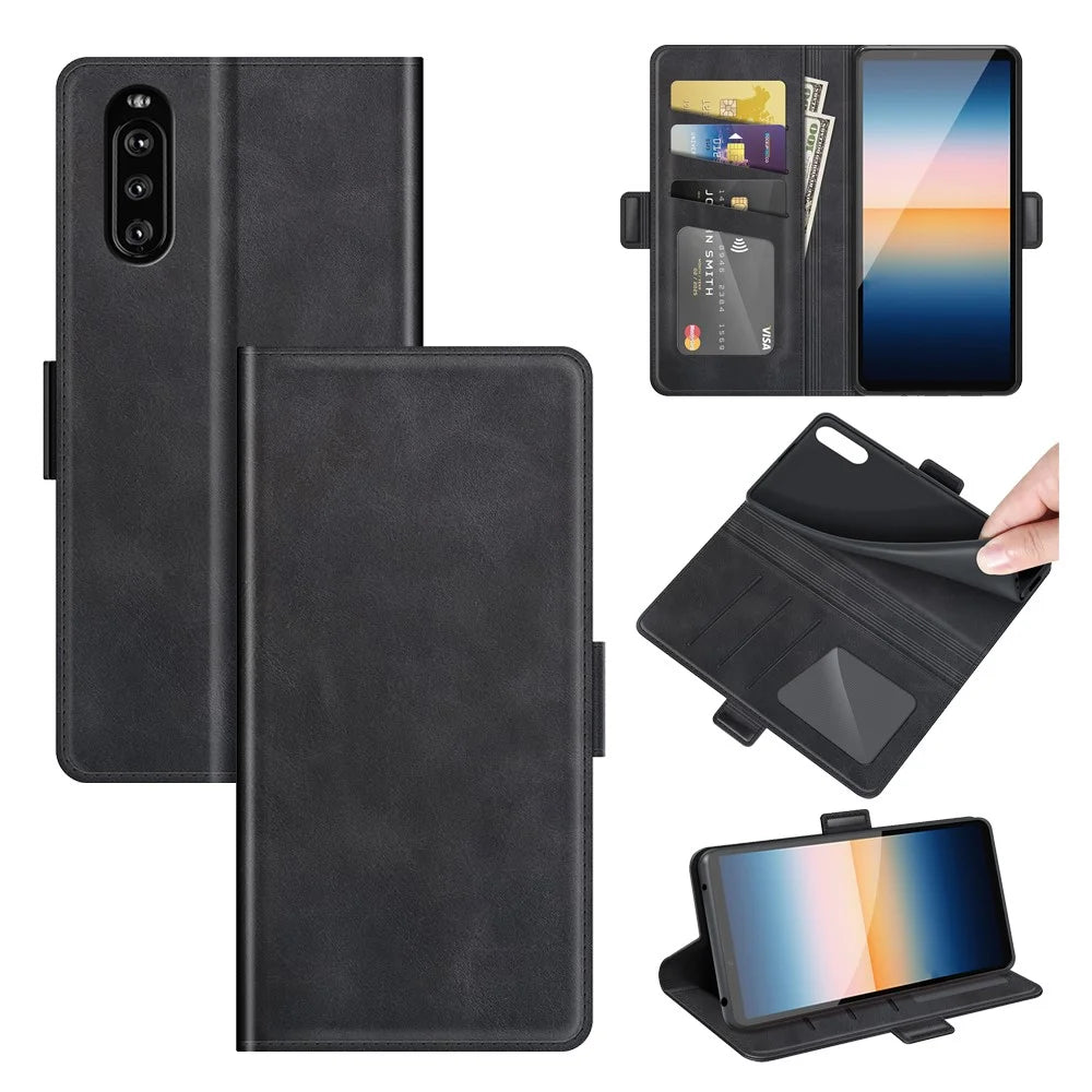 Magnetic Double Clasp PU Leather Wallet Stand Case Shell for Sony Xperia 10 III 5G / Xperia 10 III Lite - Black - 7