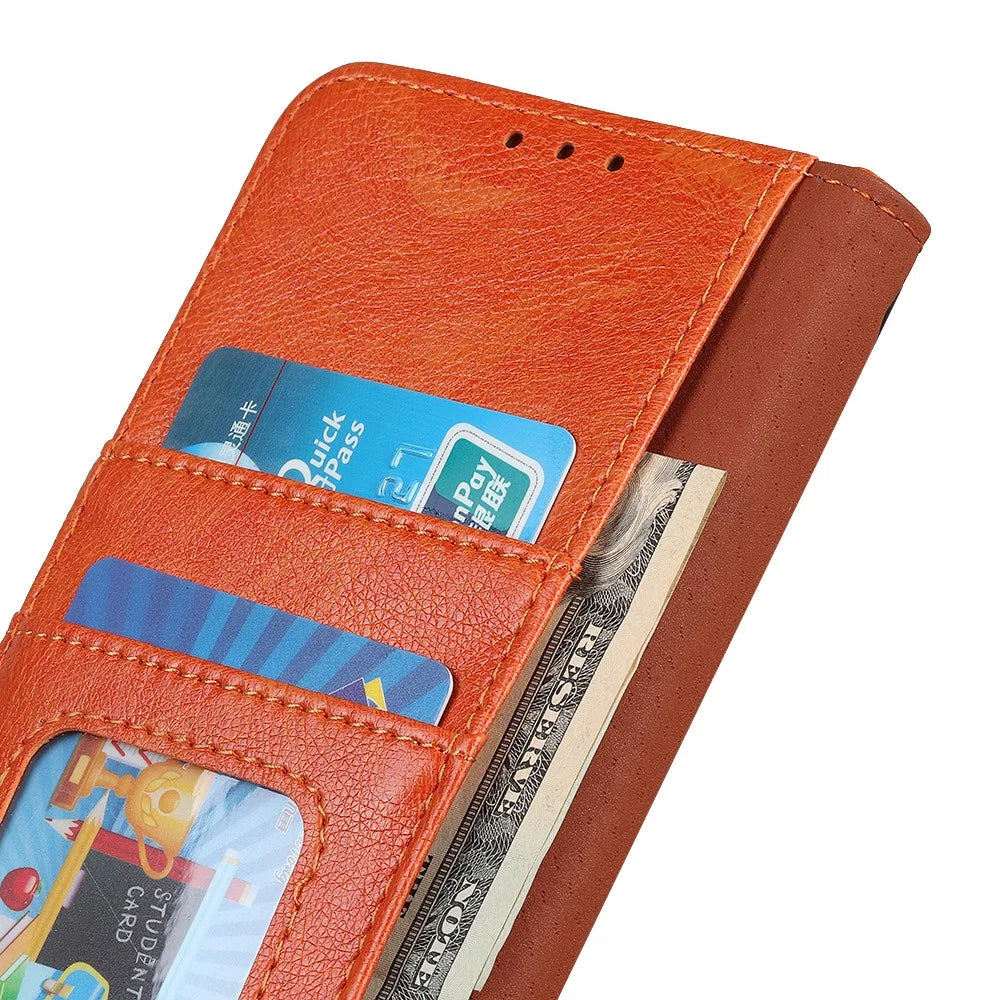Full-Protection Nappa Texture Wallet Design Split Leather Stand Phone Cover Shell for Sony Xperia 5 III 5G - Orange - 3