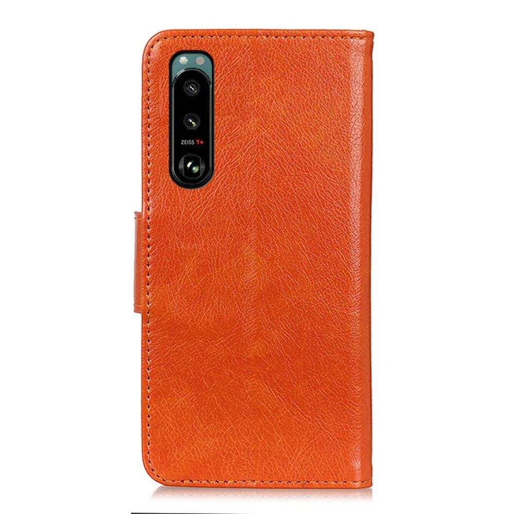 Full-Protection Nappa Texture Wallet Design Split Leather Stand Phone Cover Shell for Sony Xperia 5 III 5G - Orange - 6