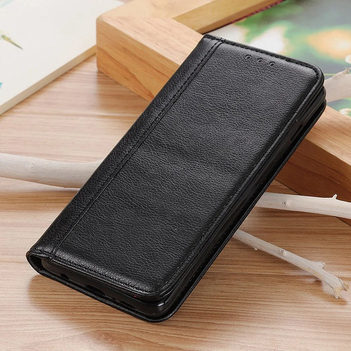 Auto-absorbed Litchi Texture Split Leather Case Stand Cover with Wallet for Sony Xperia 5 III 5G - Black - 4