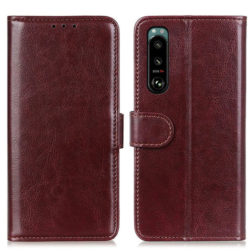 Crazy Horse Texture Leather Wallet Stand Cellphone Shell Case for Sony Xperia 5 III 5G - Brown - 1