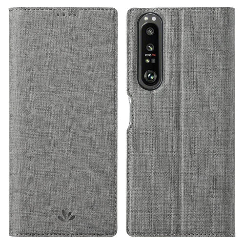 VILI DMX Cross Texture Leather Stand Case for Sony Xperia 1 III 5G - Grey - 1