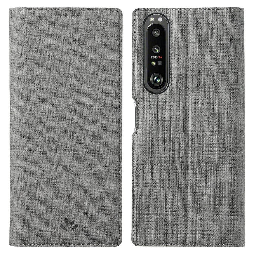 VILI DMX Cross Texture Leather Stand Case for Sony Xperia 1 III 5G - Grey - 1