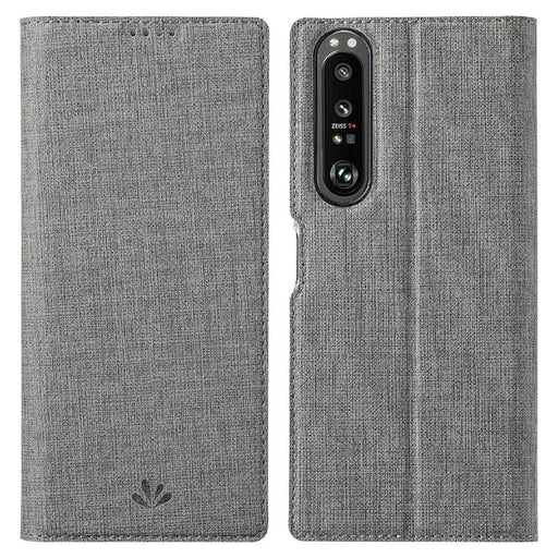 VILI DMX Cross Texture Leather Stand Case for Sony Xperia 1 III 5G - Grey - 1