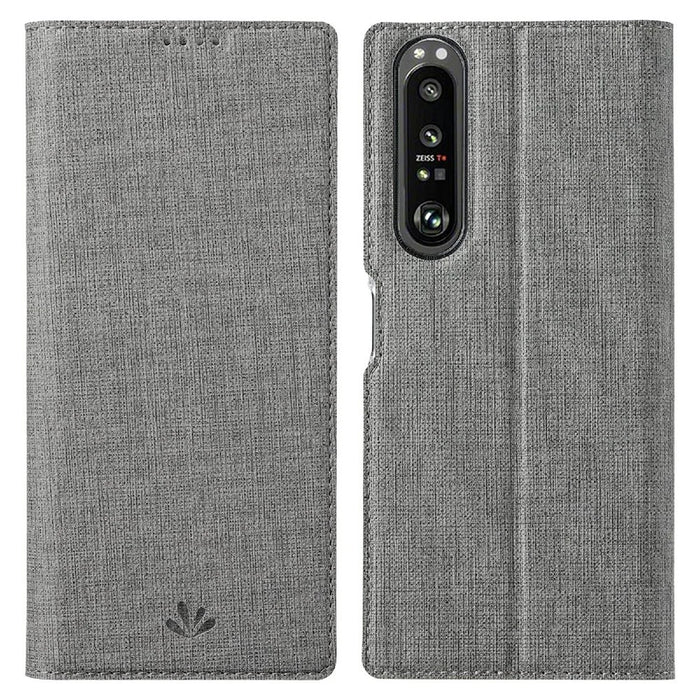 VILI DMX Cross Texture Leather Stand Case for Sony Xperia 1 III 5G - Grey - 1