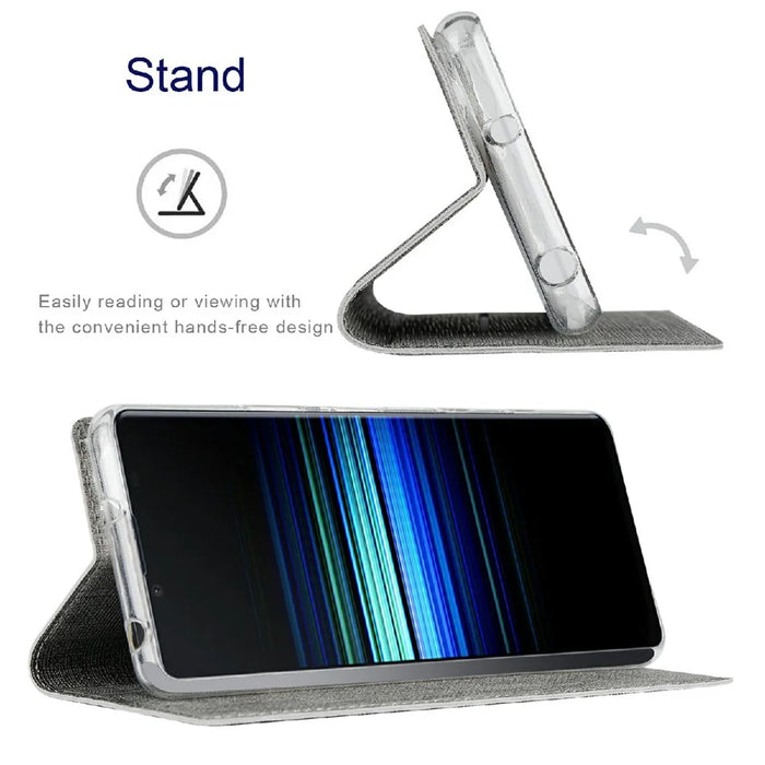 VILI DMX Cross Texture Leather Stand Case for Sony Xperia 1 III 5G - Grey - 5