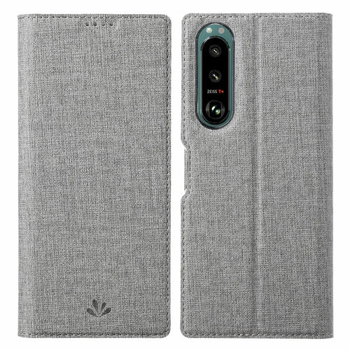 VILI DMX Series Leather Protector Card Holder Cover with Stand for Sony Xperia 5 III 5G - Grey - 1