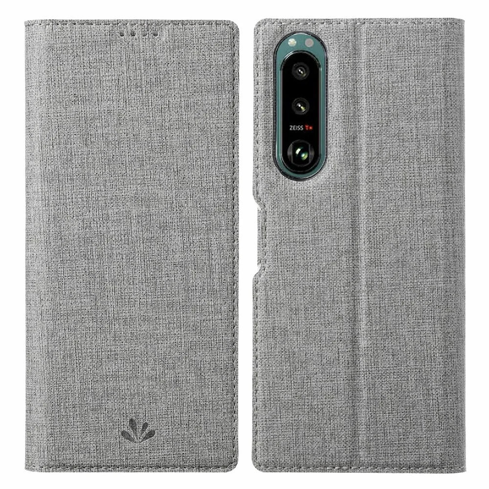 VILI DMX Series Leather Protector Card Holder Cover with Stand for Sony Xperia 5 III 5G - Grey - 1