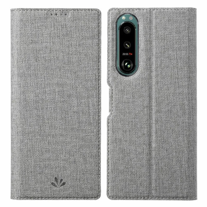 VILI DMX Series Leather Protector Card Holder Cover with Stand for Sony Xperia 5 III 5G - Grey - 1