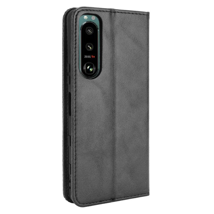 Vintage Style Leather Cover Stand Wallet Phone Case for Sony Xperia 5 III 5G - Black - 3