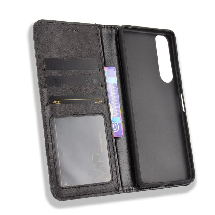 Vintage Style Leather Cover Stand Wallet Phone Case for Sony Xperia 5 III 5G - Black - 6