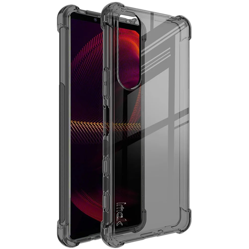 IMAK Airbag Shock-resistant TPU Soft Mobile Phone Case Cover with Screen Protector for Sony Xperia 5 III 5G - Transparent Black - 1