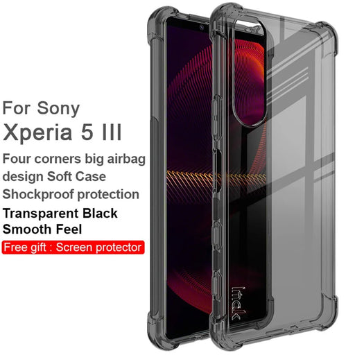 IMAK Airbag Shock-resistant TPU Soft Mobile Phone Case Cover with Screen Protector for Sony Xperia 5 III 5G - Transparent Black - 2
